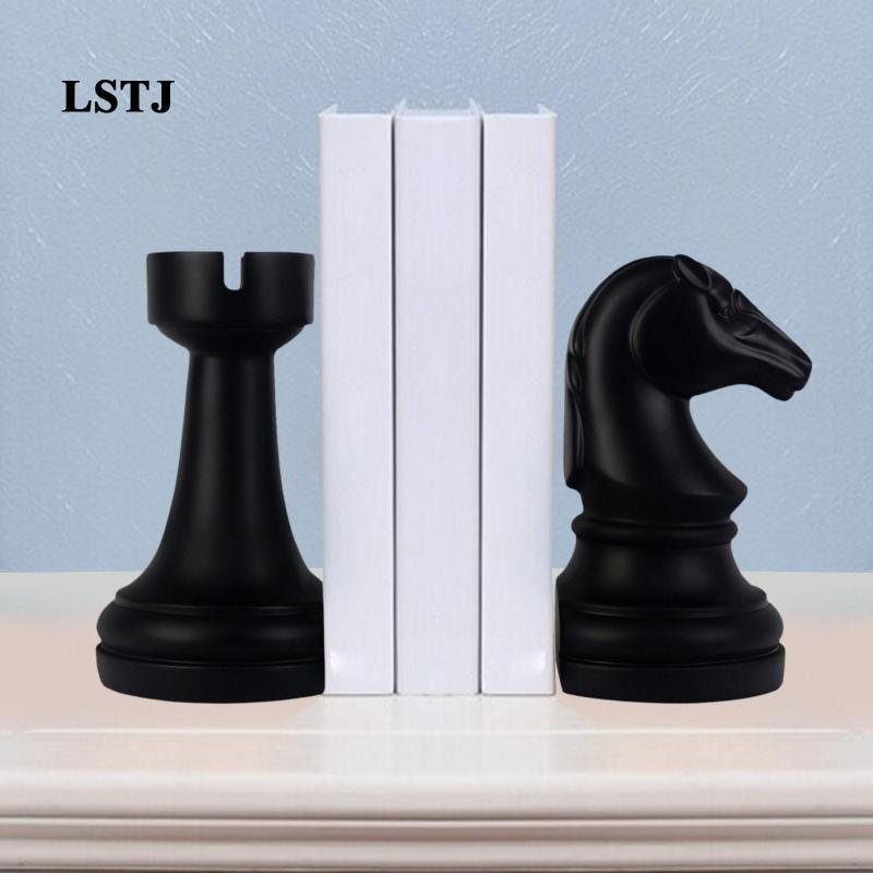 [Lstjj] 2 ชิ้น Chess Bookend Sculpture Organizer Chess Piece Bookend Support สําหรับโต๊ะทํางานที่บ้า