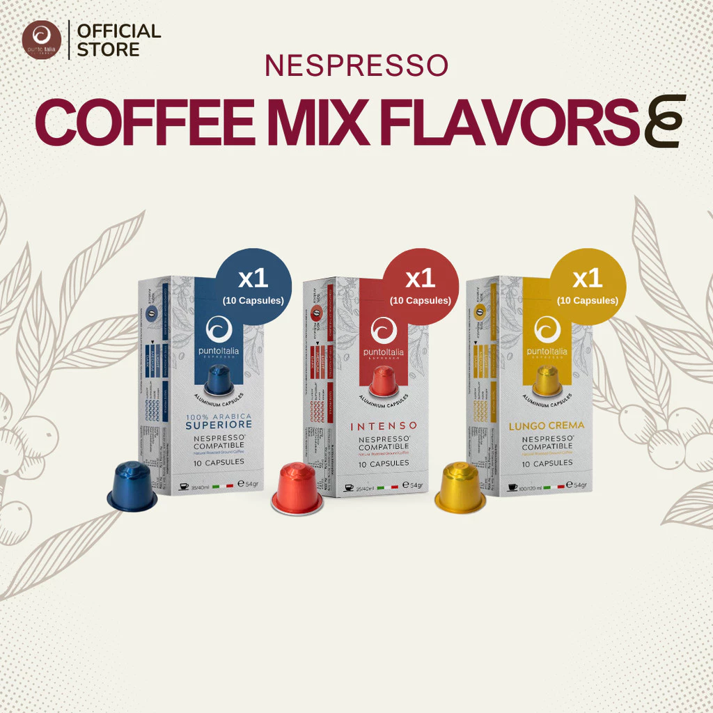 (เซ็ต 3 กล่อง x10 แคปซูล) กาแฟแคปซูล COFFEE MIX FLAVORS สำหรับเครื่อง Nespresso® (PUNTO ITALIA ESPRESSO BRAND)