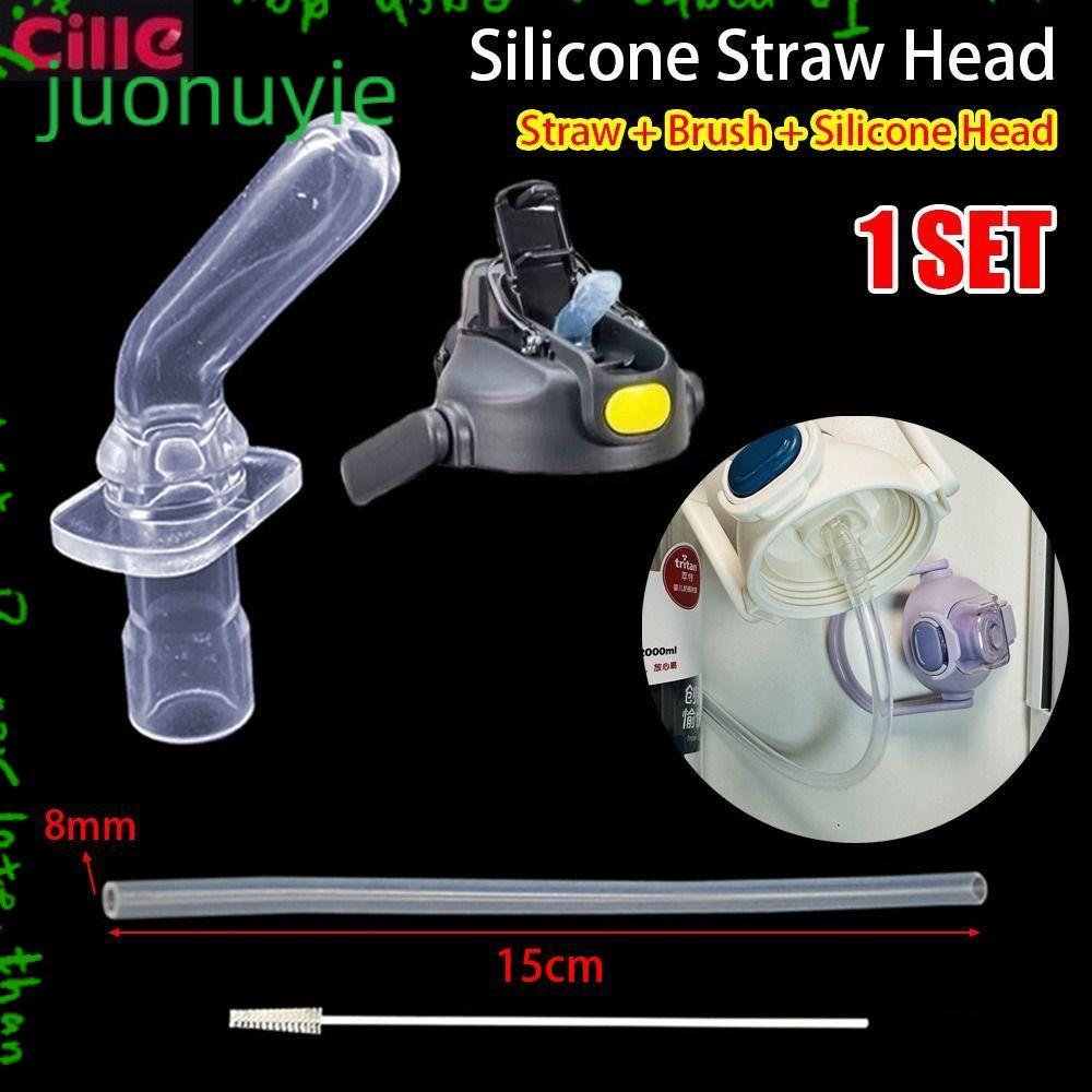 JUONUYIE 1 ชุดปากดูด,พร้อมแปรงซิลิโคนทนความร้อนชุดฟาง,ระดับอาหาร Universal Soft Pipe ขวดน้ําอุปกรณ์เสริมสําหรับ Cille Double Drink ถ้วยพลาสติก