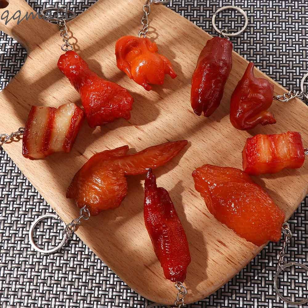 QQMALL Fast Food Key Ring Trotters Creative PVC Roast Chicken Jewelry Chicken Wings Bag Pendant