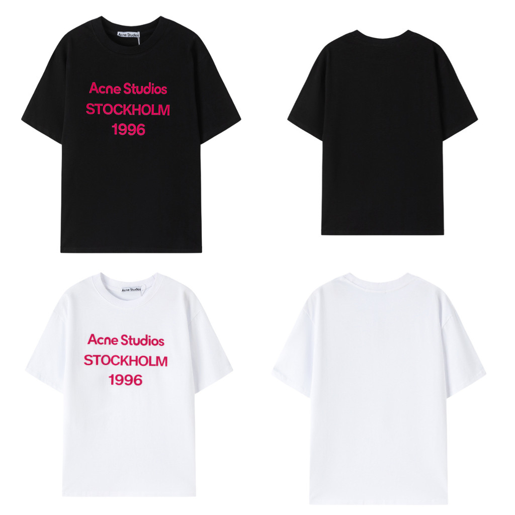 เสื้อยืดแขนสั้นหลวมวางไหล่แบบ retro ลายตัวหนังสือและตัวเลข ทำจากผ้าฝ้ายแท้ สวมใส่ง่ายในฤดูร้อน