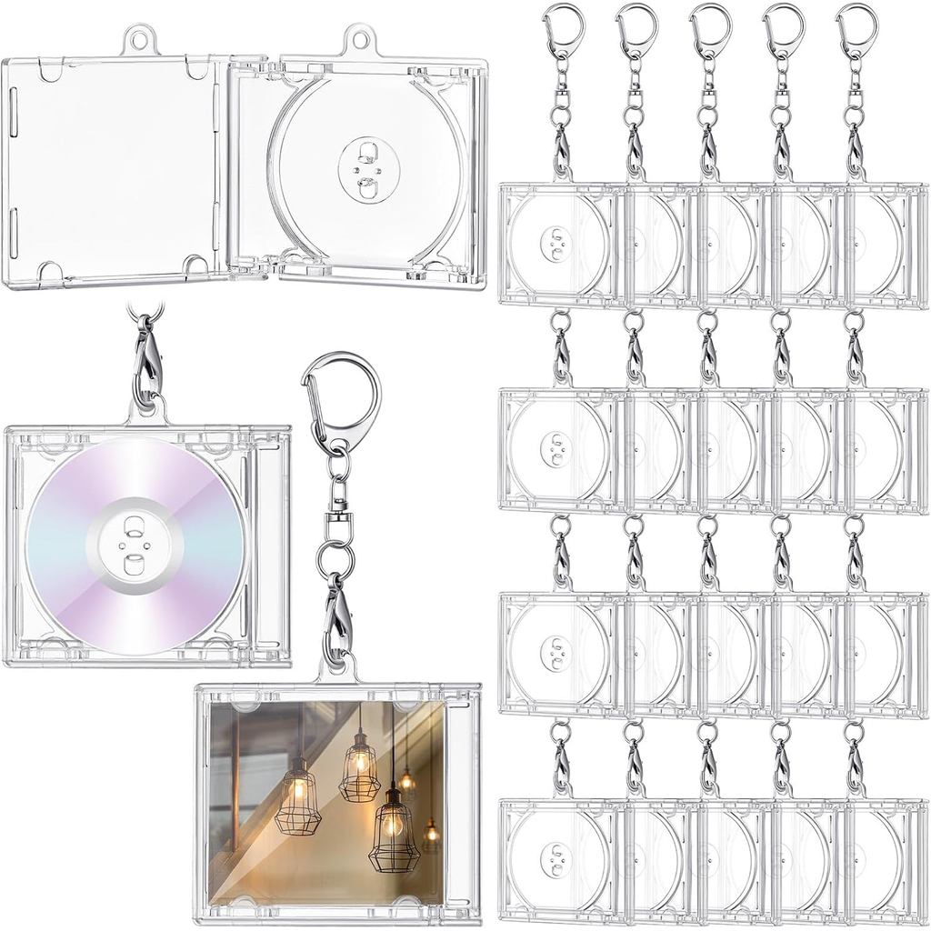 Misdary Mini Cd ผู้ถือพวงกุญแจอัลบั้มพลาสติกรูป Key จี้เปล่า DVD Case Clear CD Jewel Keyring สําหรับ