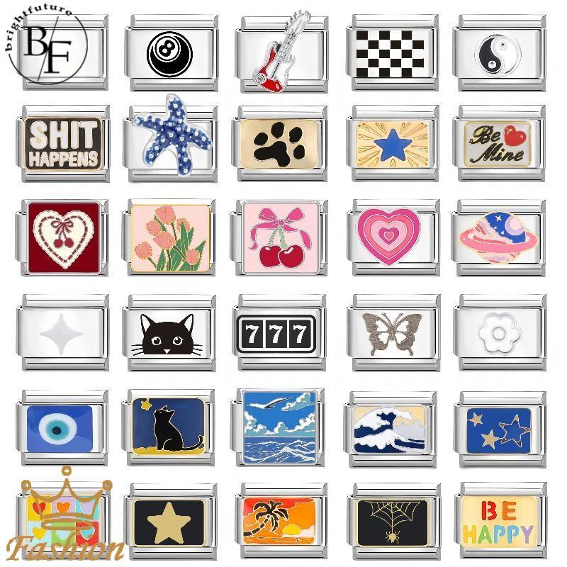 Hot Love Letter Star Italian Charm สร้อยข้อมือ Fit 9 มม.สร้อยข้อมือสแตนเลส DIY เครื่องประดับทําอุปกรณ์เสริม Retro บุคลิกภาพโมดูลสร้อยข้อมืออุปกรณ์เสริม