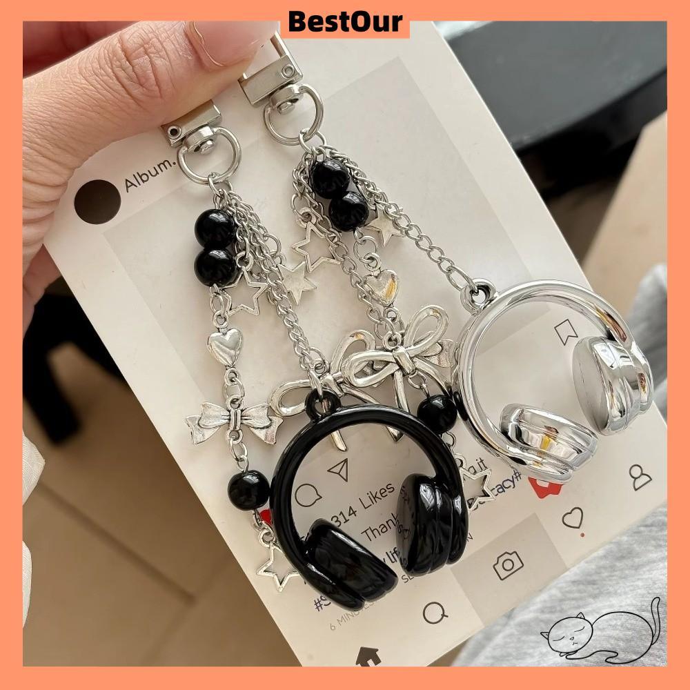 BESTOUR Music กระเป๋าใส่หูฟัง, เสน่ห์หูฟังตกแต่งกระเป๋า Y2K, พวงกุญแจแบบแขวน