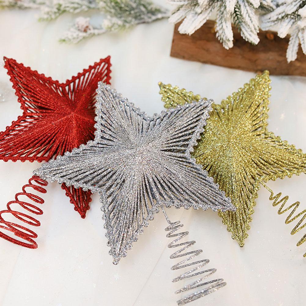 25 ซม.สีแดงGlitter Christmas Tree Topper Iron Star Christmas DecorสําหรับHome Xmas Treeเครื่องประดับ