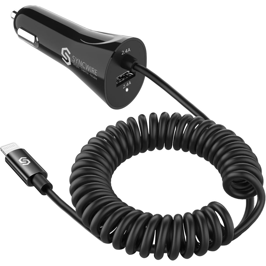 Syncwire iPhone Car Charger - อัพเกรด [ได้รับการรับรอง Apple MFi] อะแดปเตอร์ชาร์จในรถยนต์ 4.8A/24W พ