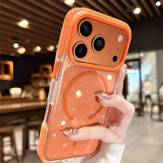 หรูหราแม่เหล็ก Shine Glitter โปร่งใสเคสโทรศัพท์สําหรับ iPhone 12 13 14 15 16 17 Pro Max Air Plus กันชนกลับกรณี Cove