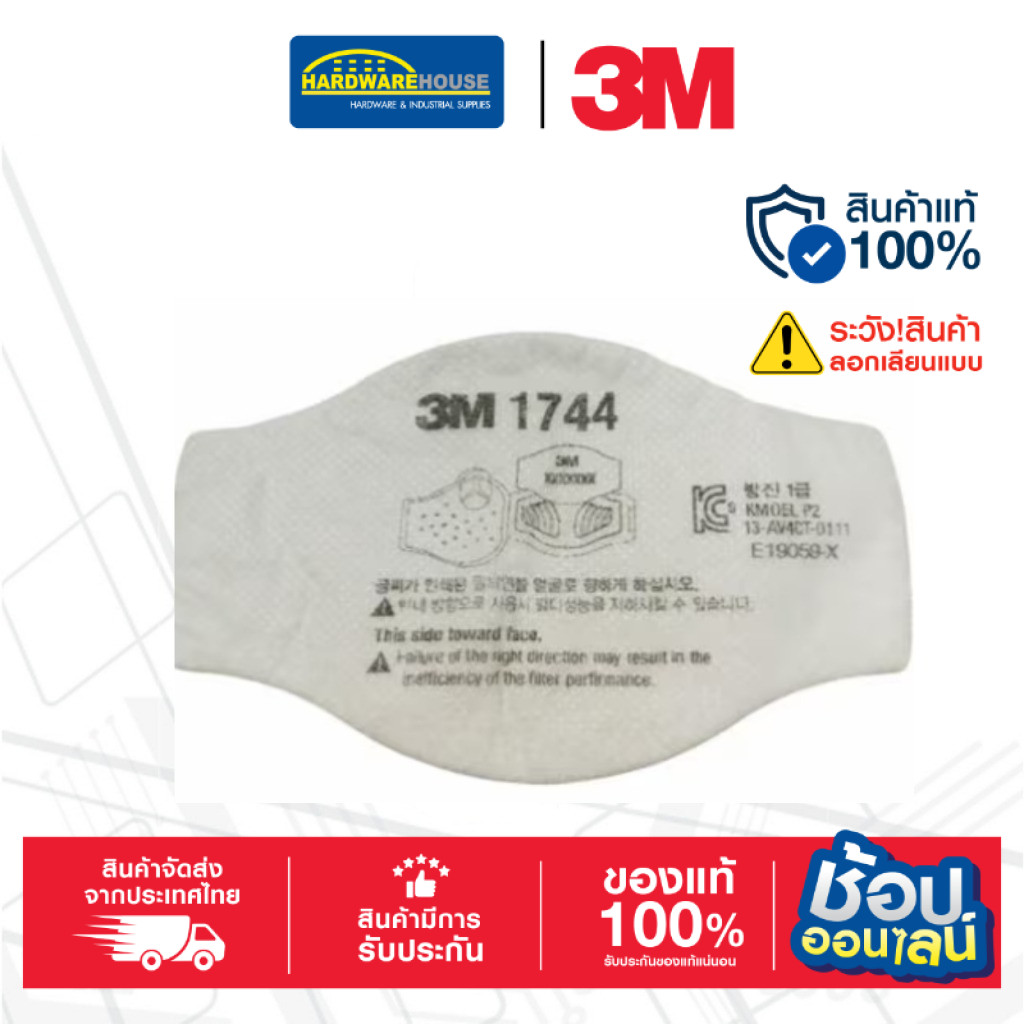 3M แผ่นกรองฝุ่น 1744 กรองฝุ่น ละออง ฟูมโลหะ (P2) (1ชิ้น)