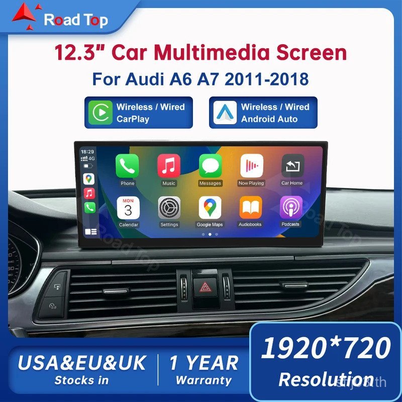 CN Road Top 12.3 Touch Display สําหรับ Audi A6 A7 HN RMC MHI2 เครื่องเล่นมัลติมีเดีย Andriod Auto Li
