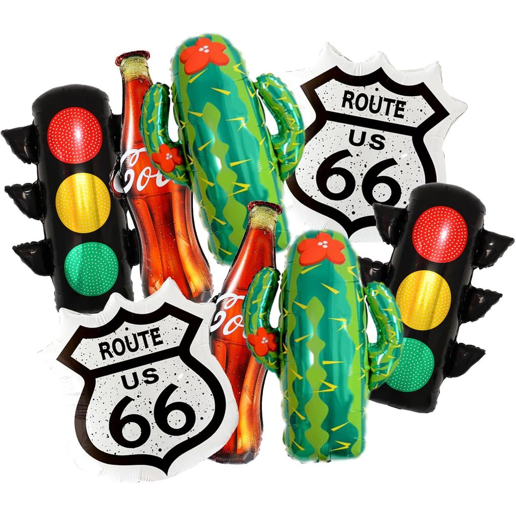 ชุดลูกโป่งฟอยล์ Vintage US Highway 66 – ป้ายทางหลวง Vintage 66, กระบองเพชร, ขวดโคล่าและลูกโป่งไฟจราจ