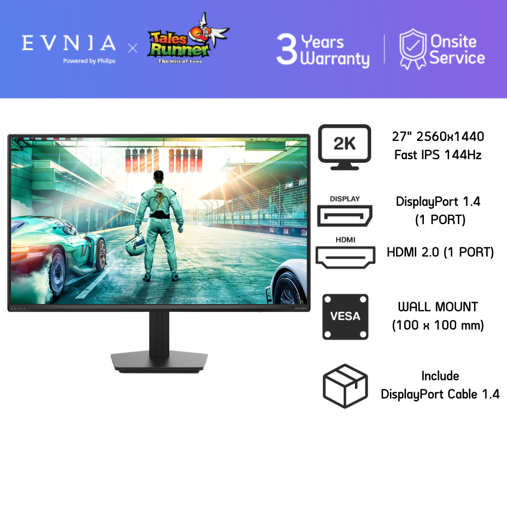 EVNIA 27M2N2500NF GAMING MONITOR (เกมมิ่งมอนิเตอร์) 27" Fast IPS QHD 144Hz 4ms GTG