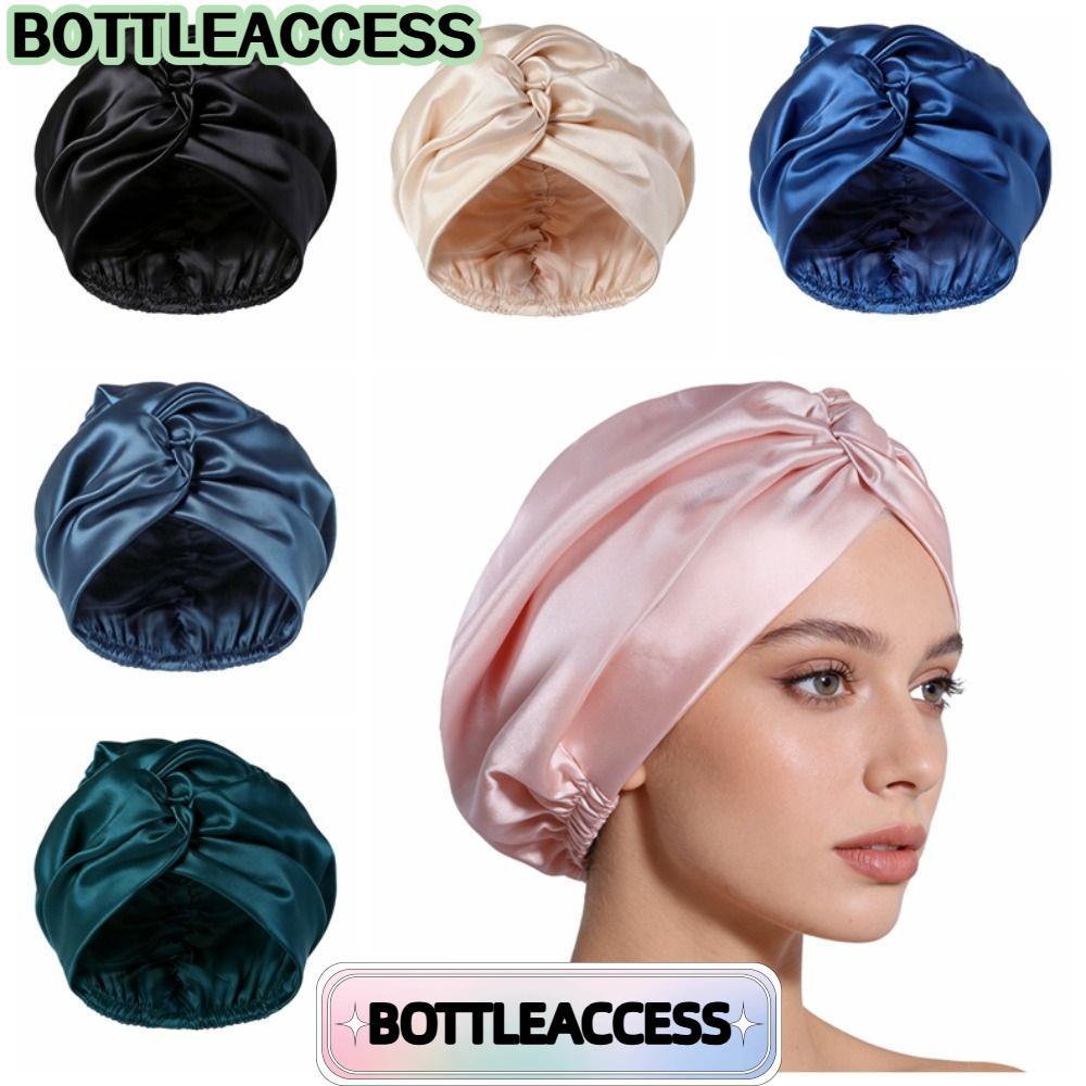 BOTTLEACCESS ผ้าไหมซาตินผม Bonnet, Breathable Smooth Mulberry Silk Wrap, Premium Satin Fabric Luxury Adjustable Night Sleep Cap Sleeping