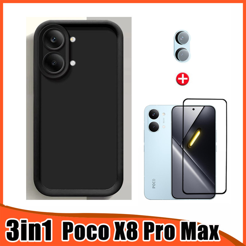 3In1 Xiaomi Poco X8 Pro Max TPU เคสโทรศัพท์ซิลิโคนสําหรับ Poco X8Pro Max F7 M7 4G Poco C85 ฟิล์มกระจ