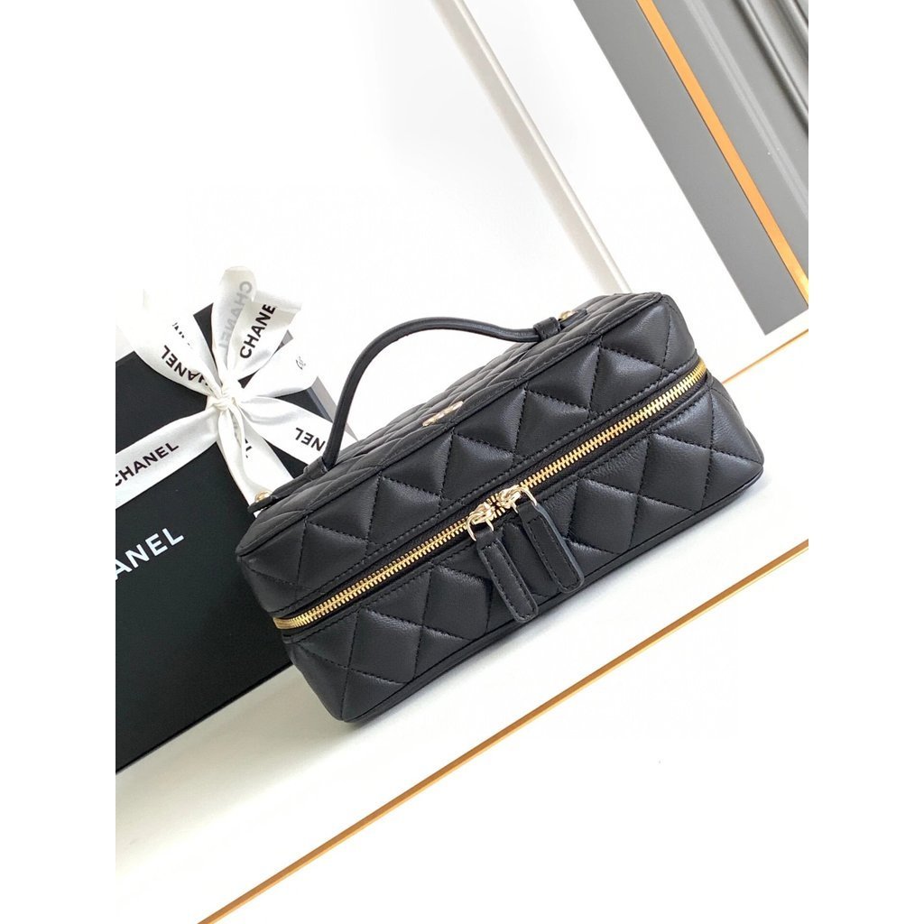 CHANEL CHANEL 25C กระเป๋าเครื่องสําอางกล่องเครื่องประดับ CHANEL ️ กระเป๋าใช้คู่กล่องทําด้วยผ้าขนสัตว