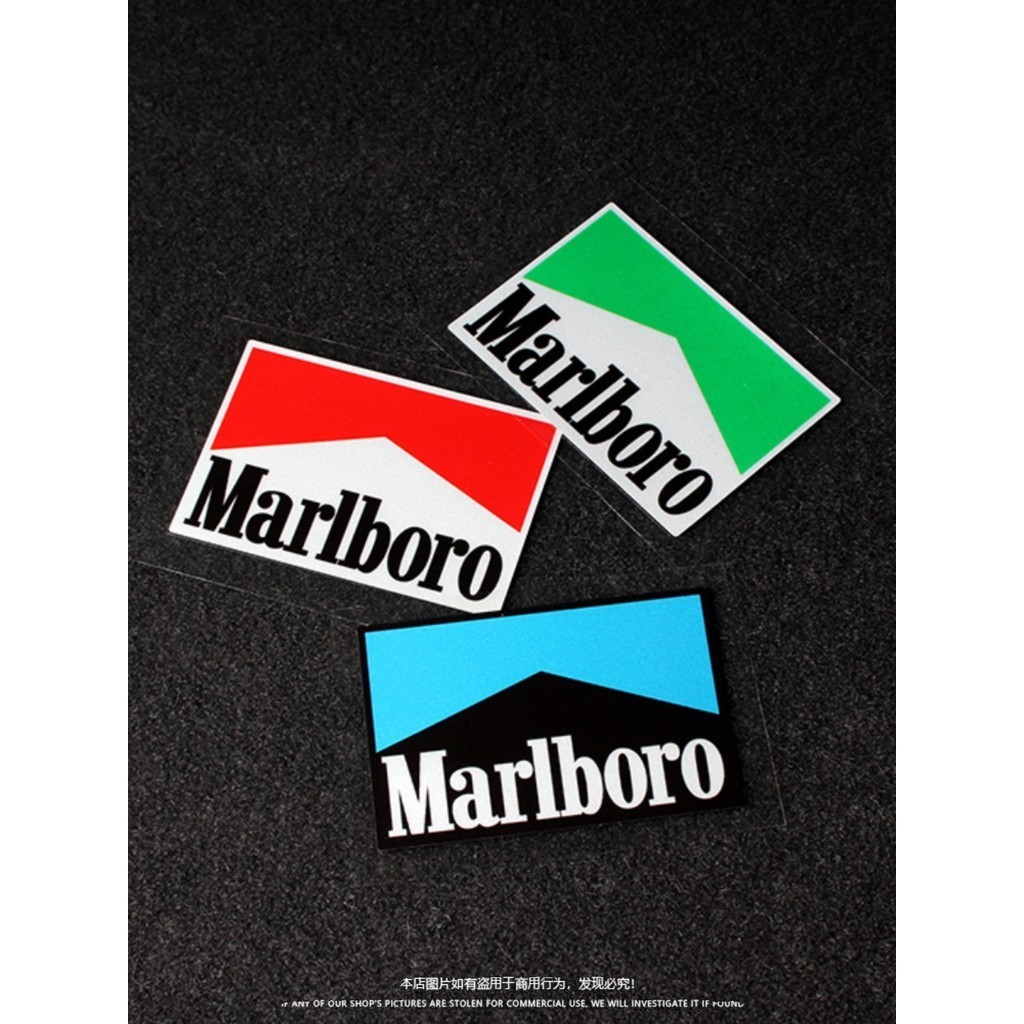Marlboro Marlboro สติกเกอร์รถรถจักรยานยนต์ไฟฟ้าสติกเกอร์สไตล์ฮ่องกงบุหรี่ JDM ที่ไม่ซ้ํากันสติกเกอร์