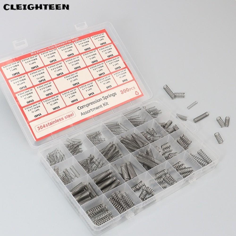 CLEIGHTEEN 300 ชิ้น/กล่อง Compression Spring Assortment Kit, DIY เครื่องมือ 304 สแตนเลสสปริงขนาดเล็ก, สปริงความตึงเครียด 23 ขนาดฮาร์ดแวร์การบีบอัดชุดสปริง DIY โครงการ