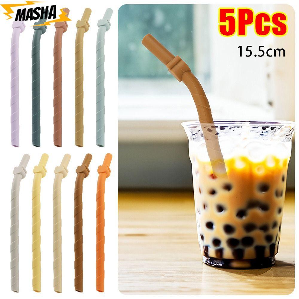 หลอดซิลิโคน 5 ชิ้น, หลอดงอสั้นสากล 15.5 ซม., Creative Easy-to-Clean เกรดอาหารที่มีสีสันหลอดนํากลับมาใช้ใหม่ชานมเด็ก