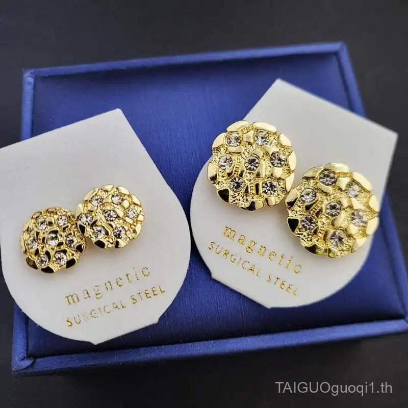 Hip Hop Jewelry Cookie Nugget Magnetic Iced Gold plated Cubic Zirconia Earrings Unisex Men Women
