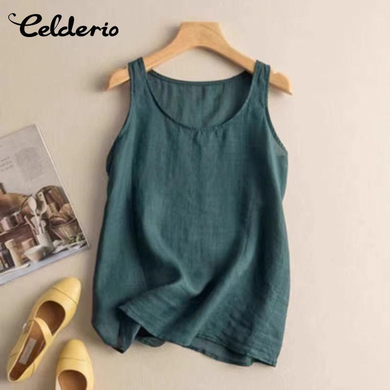 Celderio Camisole Top สำหรับผู้หญิง ทำจากผ้าฝ้ายลินิน ทรงหลวม สบายตัว เหมาะกับฤดูร้อน