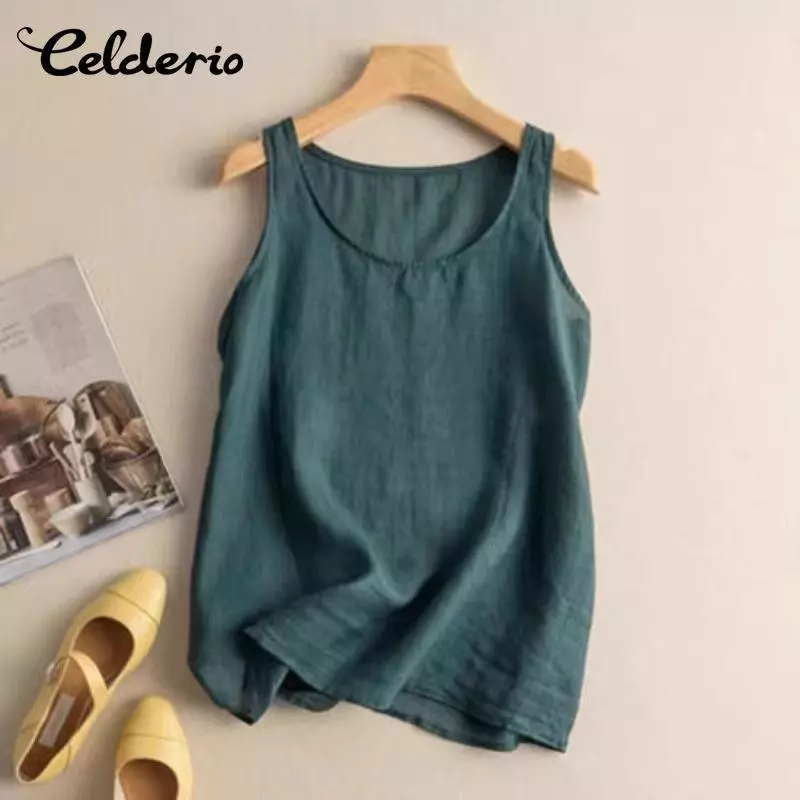 Celderio Camisole Top สำหรับผู้หญิง ทำจากผ้าฝ้ายลินิน ทรงหลวม สบายตัว เหมาะกับฤดูร้อน