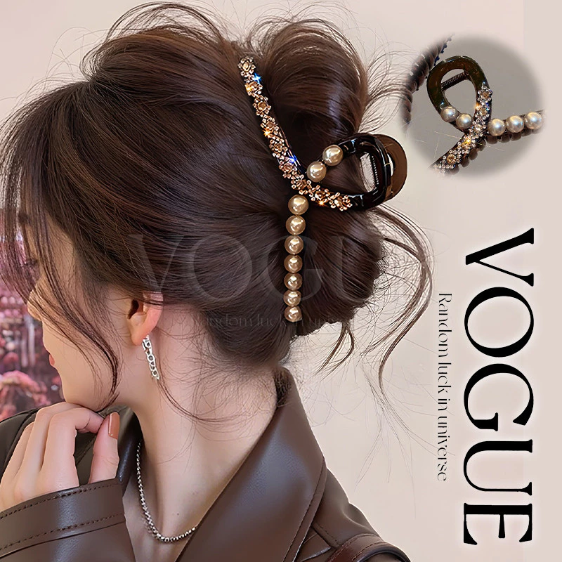 Vogue🌟พร้อมส่ง🌟 กิ๊บติดผม พลอยเทียมและไข่มุก ไล่โทนสีสไตล์เกาหลี เครื่องประดับผมแฟชั่น (VO-81)