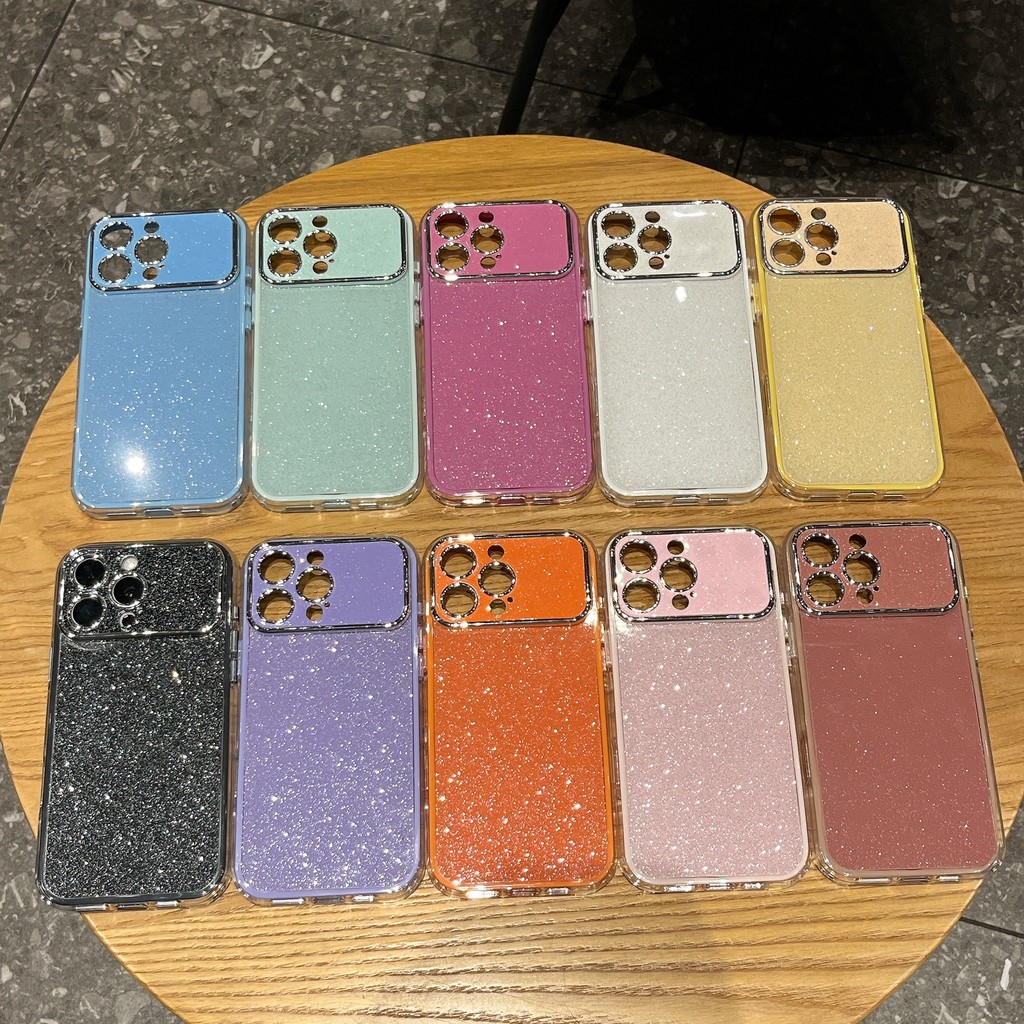 เคสโทรศัพท์กลิตเตอร์หน้าต่างขนาดใหญ่สีน้ําเงินสีเขียวสีเหลืองเหมาะสําหรับ ไอโฟน 17โปรแม็กซ์ 16 15 14 13 ป้องกันการตก