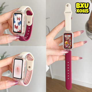 สายซิลิโคนกรณีโปร่งใส for Smartwatch Huawei Band 10 9 8 NFC กรอบ PC ป้องกันหน้าจอป้องกันหน้าจอป้องกันยางอ่อนอุปกรณ์เสริ