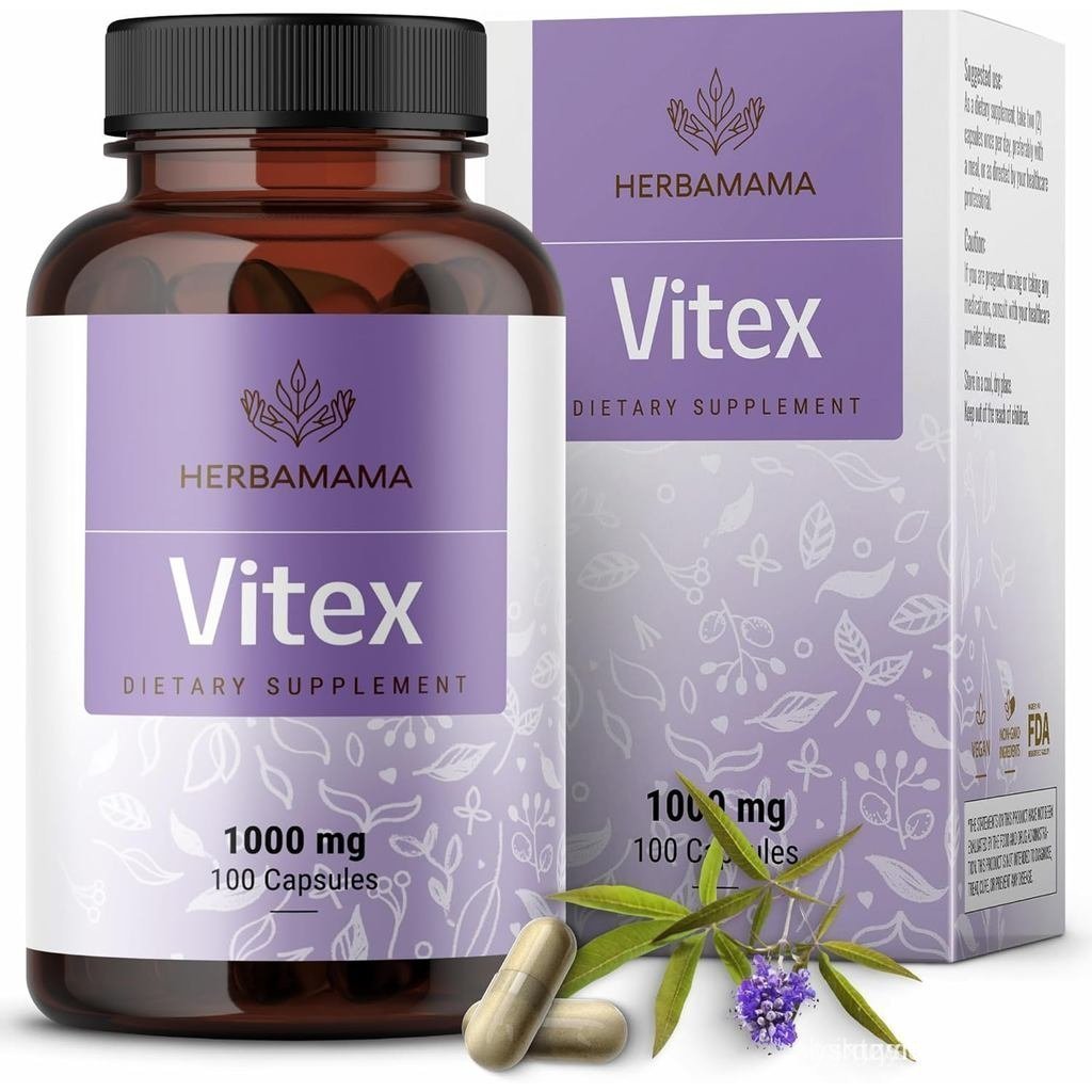 HERBAMAMA Vitex Berry Capsules – อาหารเสริม Menopause ธรรมชาติ* สําหรับผู้หญิง – 1000 มก. Vitex Chas
