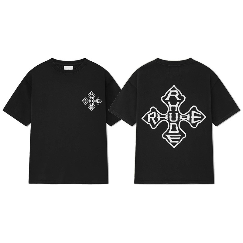 EAQJ Rhude Retro animal pattern letter cross print short sleeve T T-shirt for Men and Women