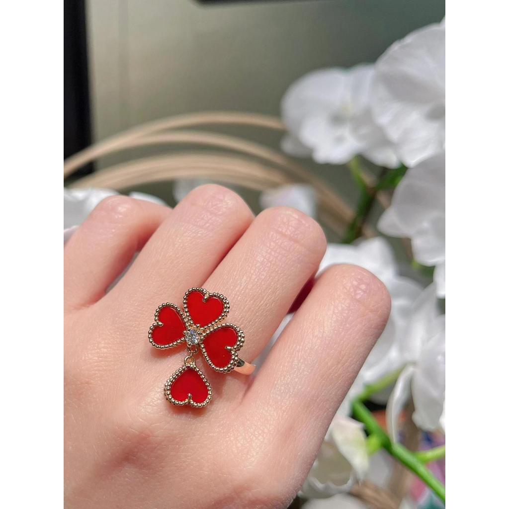 Gold Plated Mic Gold Carnelian Four-Leaf Clover Heart ต่างหู VL1J