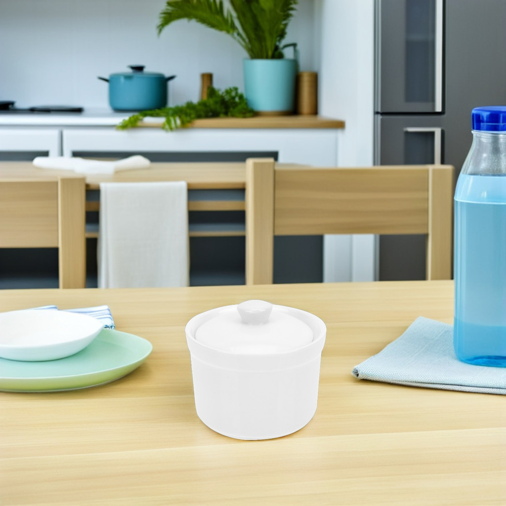 2Pcs Ceramic Soup Crocks Lids White Porcelain Stew Pot Casserole Clay Pot Soup Serving Bowls Microwa