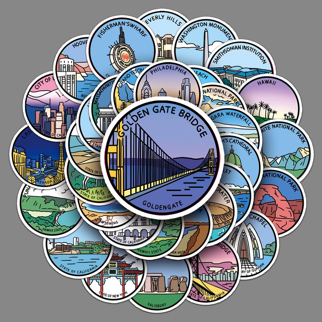 50 landmark อาคารส่วนบุคคลกราฟฟิตีกลางแจ้ง 50 地标 เฉลิมฉลอง日用外行创意ทําเอง水杯行箱贴纸 DBT07