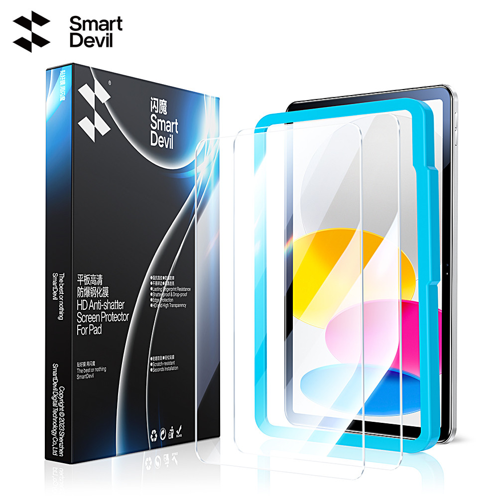 SmartDevilกระจกนิรภัยสําหรับiPad Air 8/7/6/5/4/3 iPad 12th 11th 10th 9th 8th 7th iPad Pro 11 iPad Pro 12.9 iPad Mini 6 5 4 iPad 2021 2020 2019 iPad 5 6thคลุมทั้งหมด