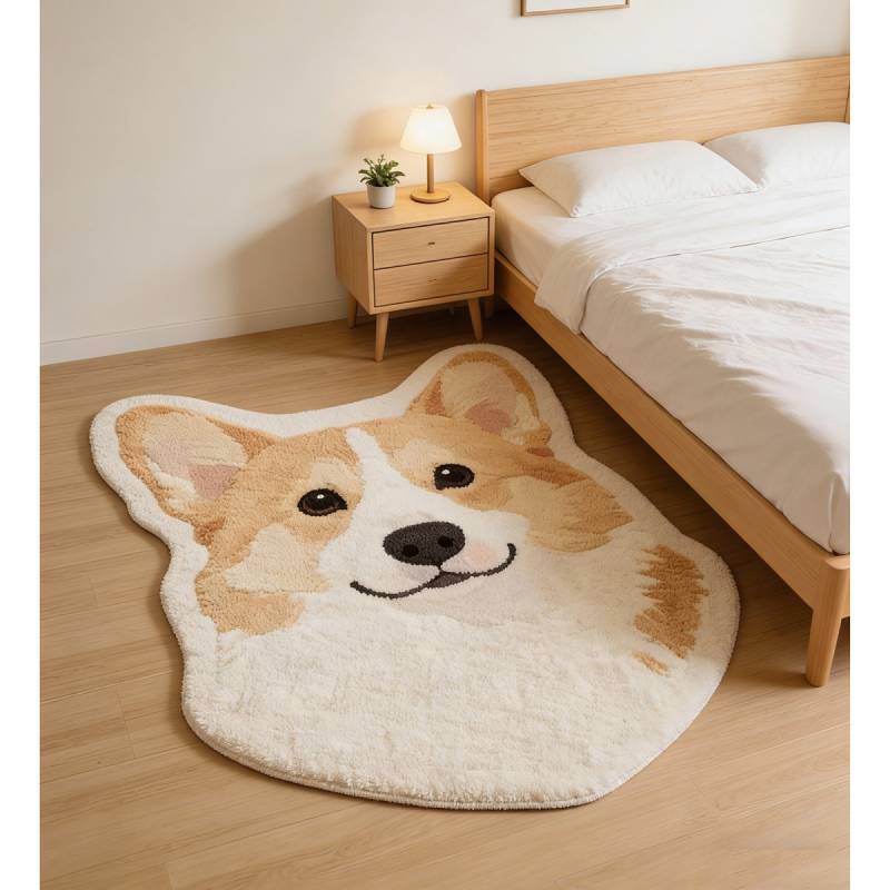 New Cartoon Corgi Dog Carpet Lovely Bedroom Bedside Blanket Living Room Coffee Table Study Room Decoration Pet Anti-Cold Pad LDNx