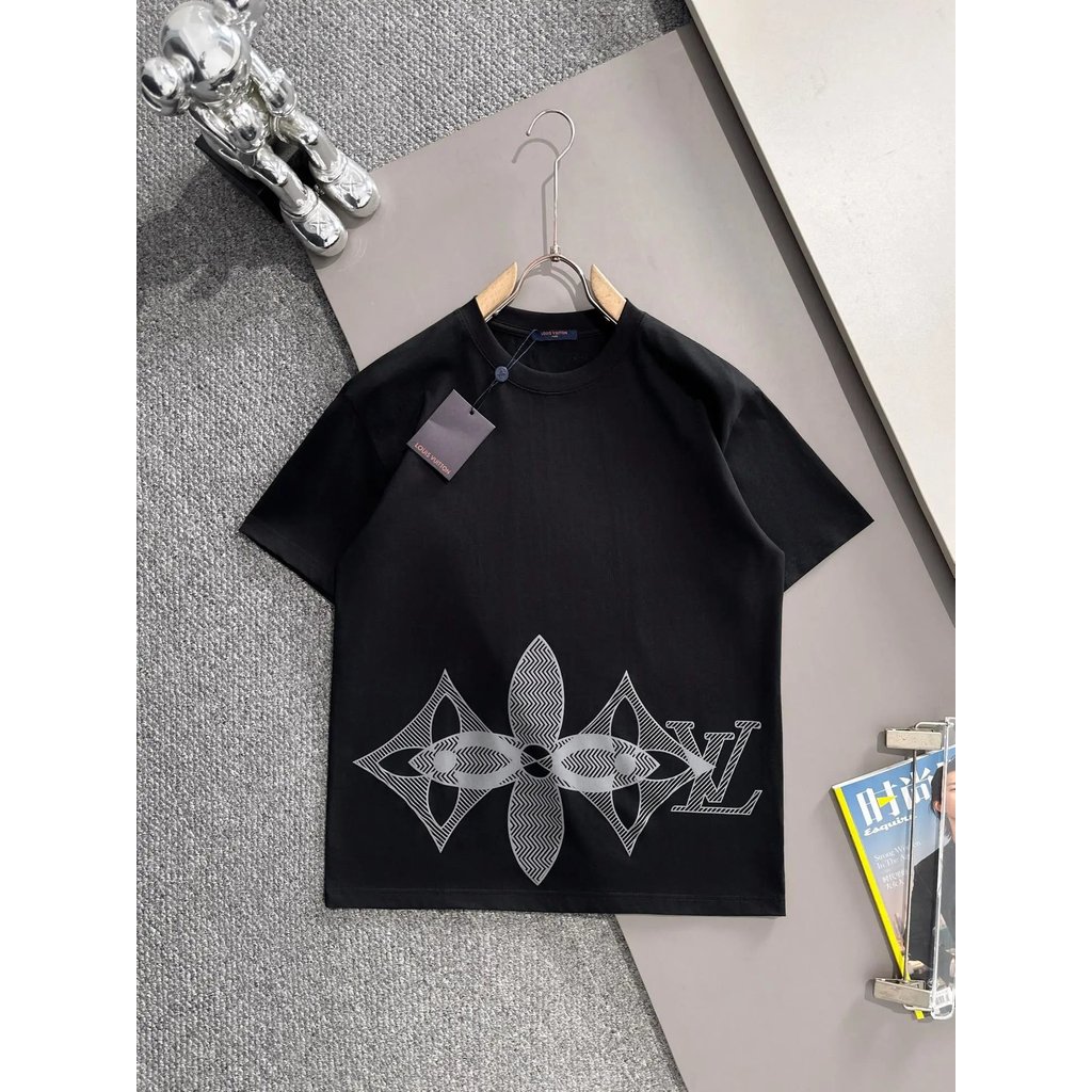 รุ่น V ด้านหน้าด้านหลัง Flocking ตัวอักษรดอกไม้พิมพ์โลโก้ High-End Feel แฟชั่น All-Match Casual Clas