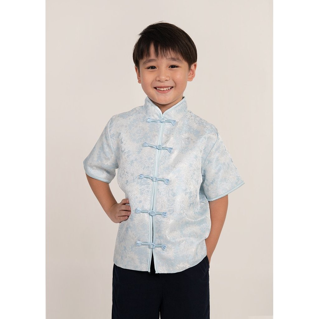 (BABY) Icy Bloom Oriental Qipao Top สีฟ้า