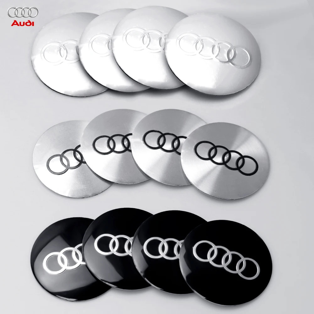 4pcs อลูมิเนียม 56/65 มม.ล้อ Hub Cap สติกเกอร์ป้ายสัญลักษณ์รถตกแต่งสําหรับ Audi SLINE A3 A4 A6 C7 A5