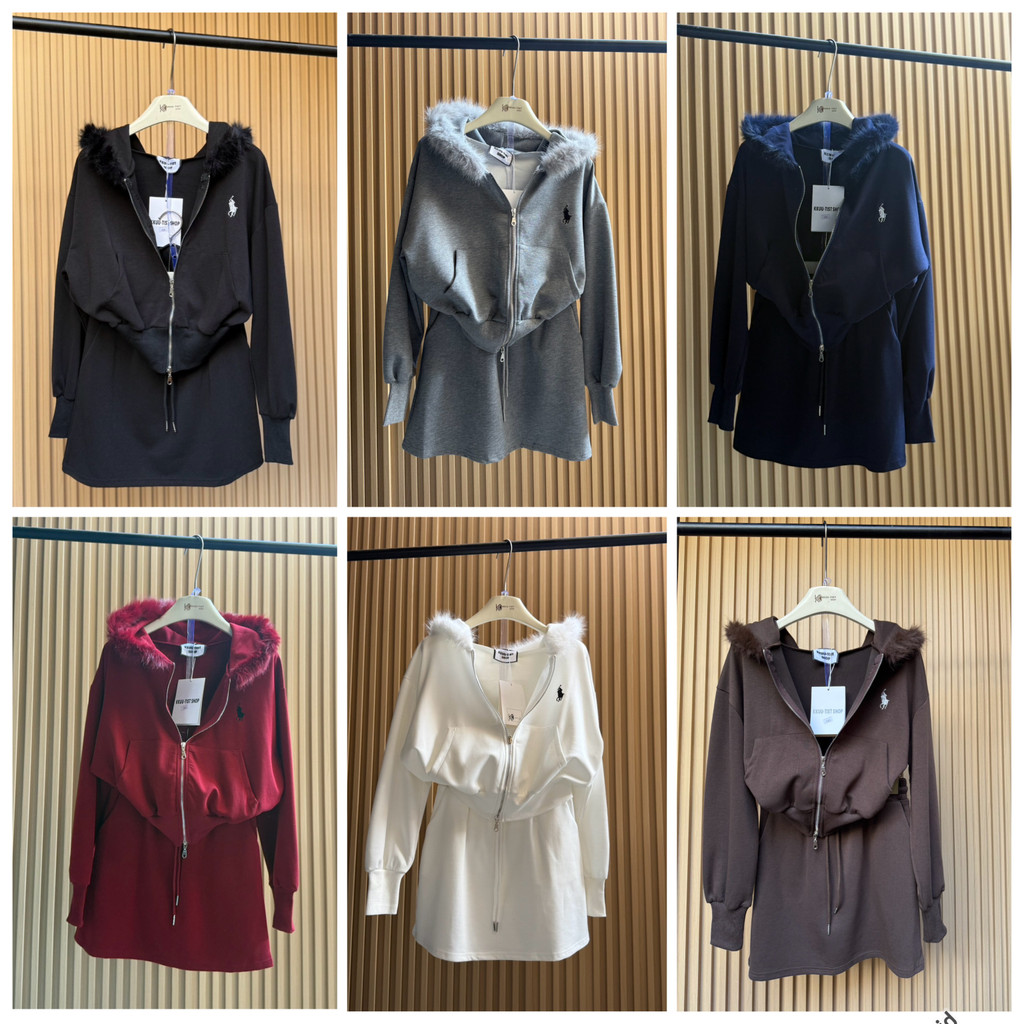 KKUUTIST ชุดเซ็ตกระโปรง มีซับในเป็นกางเกง แต่งหมวกด้วยขนมิ้ง งานปัก มีกระเป๋า2ข้าง คอปกกระดุมบน ผ้าคอตต้อนนาโน