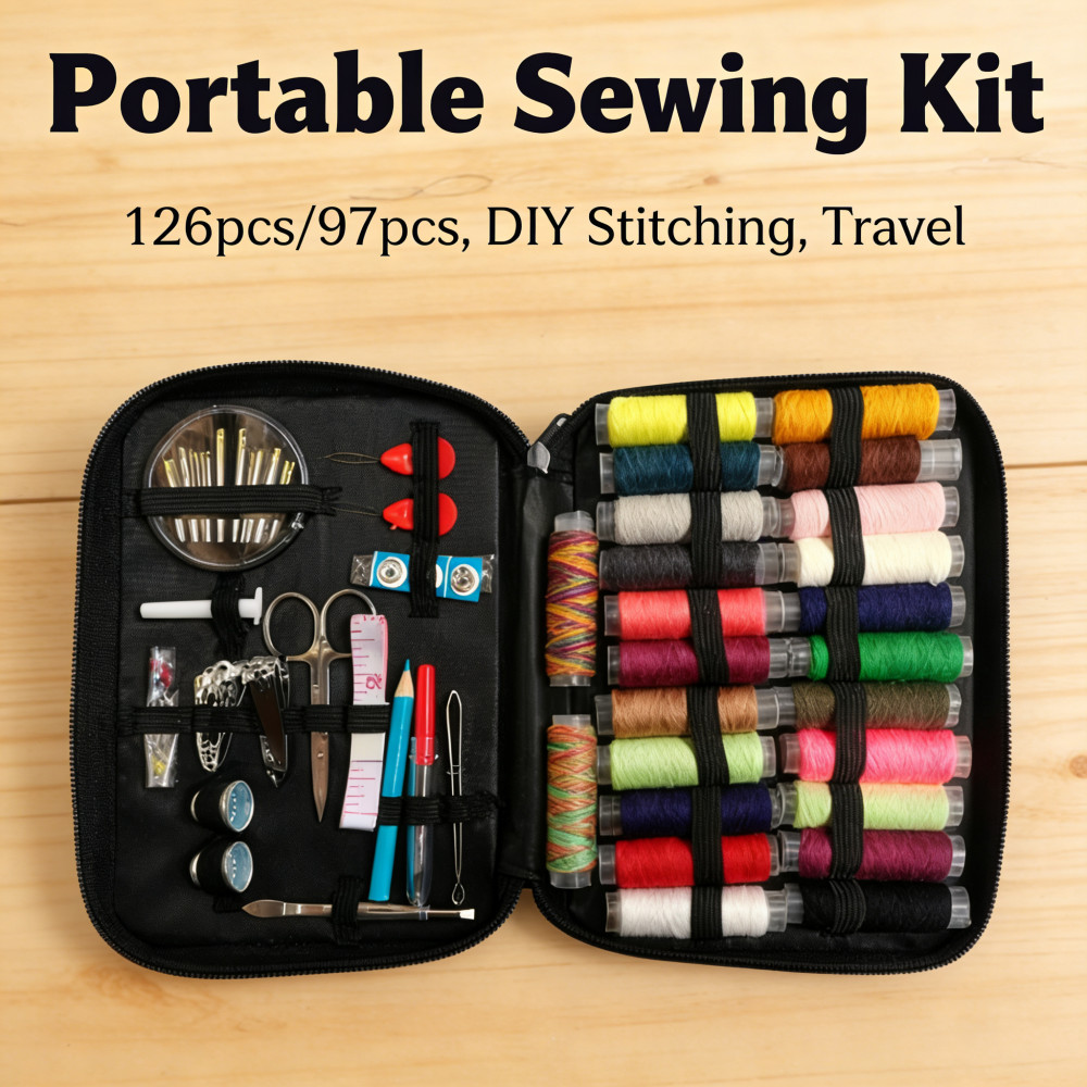 ปุ่มกรรไกรชุดไม้บรรทัด Threader Pins กล่องเย็บผ้า Multi-function Line เข็มชุด DIY เย็บ 97 ชิ้น