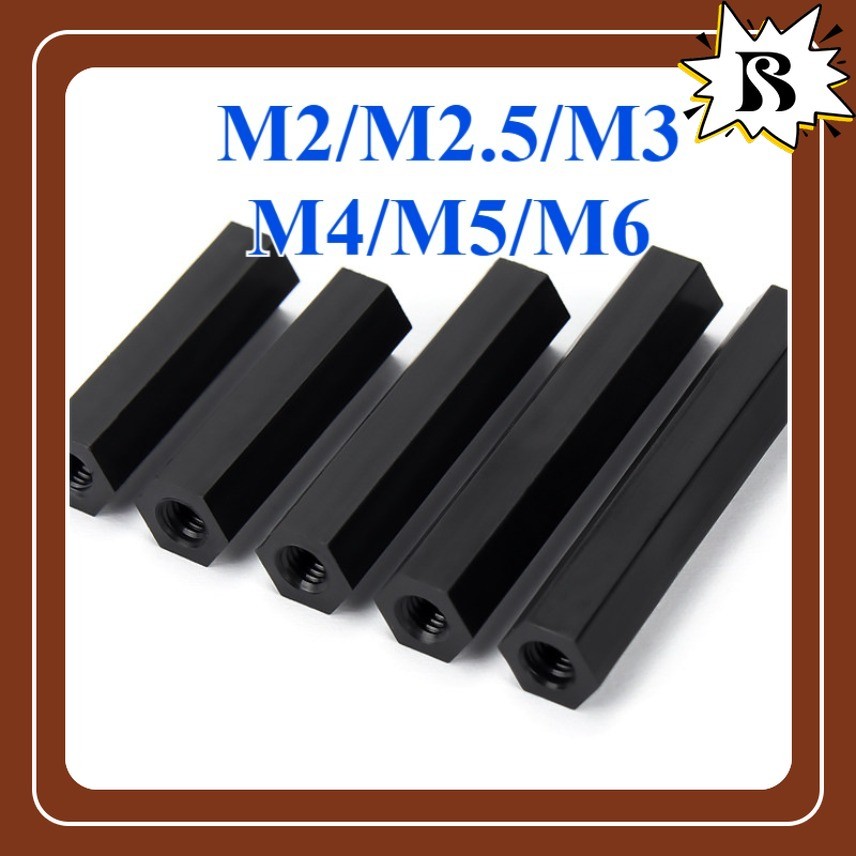 คอลัมน์ไนลอน, หัวแบนหกเหลี่ยมแกนผ่านคู่, คอลัมน์แยก, คอลัมน์รองรับพลาสติกสีดํา, คอลัมน์สเปเซอร์ M2/M