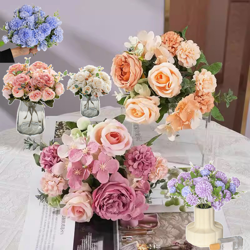COD ดอกไม้ปลอม 7 ดอก 3 สี DIY ดอกโบตั๋น ตกแต่งบ้าน ตกแต่งสวน ดอกไม้ประดิษฐ์ ช่อดอกไม้แต่งงาน