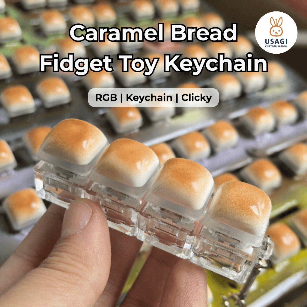 Usagi Caramel Bread Keycap พวงกุญแจ ASMR Fidget Clicker Tactile ของเล่น RGB Clicky