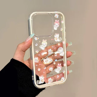 นิ่ม 2in1 สีแคนดี้ เข้ากันได้สำหรับ เคสไอโฟน11 สำหรับ iphone 16 Pro Max 7Plus XR 12 13 14 15 ลูกแมวน่ารักกับโบว์