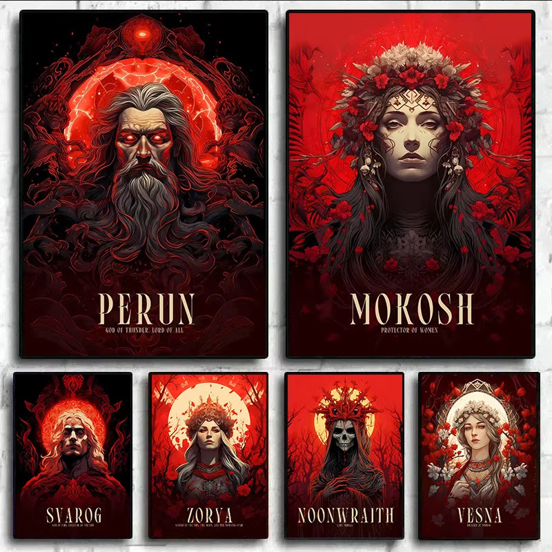 สลาฟ Gods Mythology Art โปสเตอร์ Perun Zorya Svarog ภาพวาดผ้าใบพิมพ์ภาพสําหรับห้องนั่งเล่นตกแต่งบ้าน