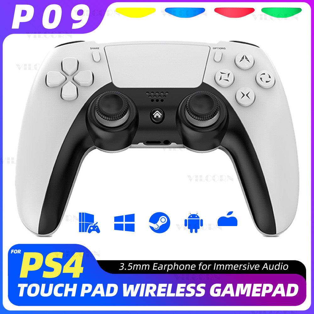 P4 Wireless Gamepad สําหรับ PS4 Controller พร้อมบลูทูธสําหรับ PS4 Slim/PS4 Pro/Steam Platform/ Win 10 ควบคุม pra PC จอยสติ๊ก Gyroscope Dual การสั่นสะเทือนสําหรับ Android/IOS