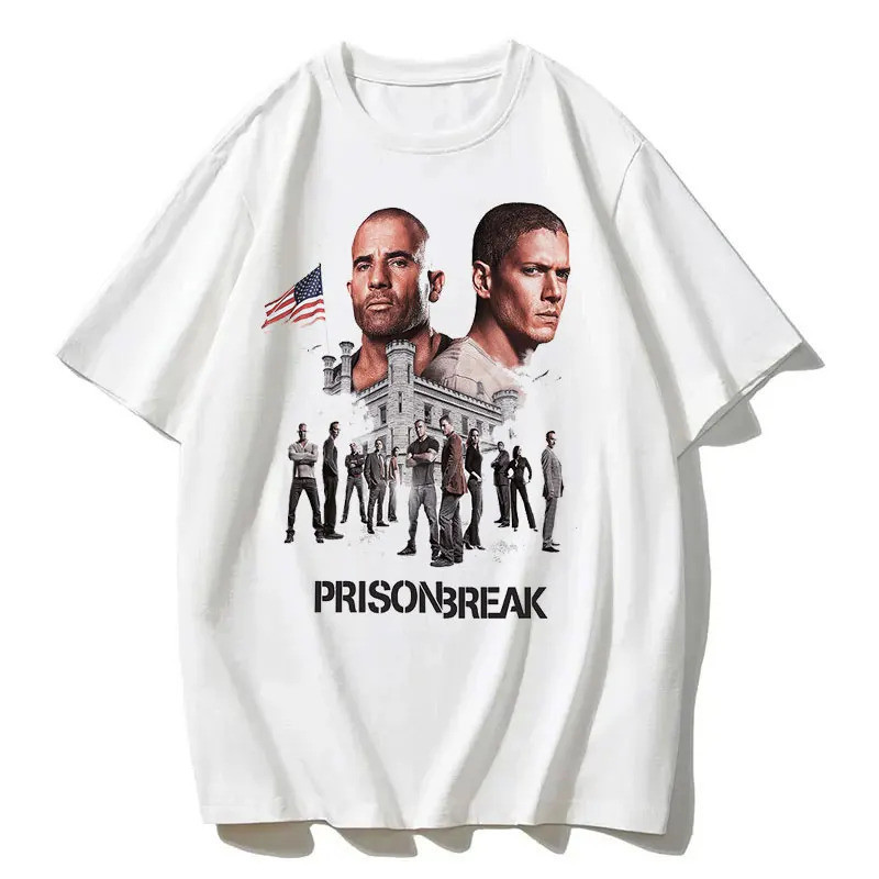 ผู้ชาย เสื้อยืดวินเทจ ซีรีส์ทีวี Prison Break เสื้อผ้าสไตล์ Y2k ของ Michael Scofield เสื้อสตรีทแวร์ 