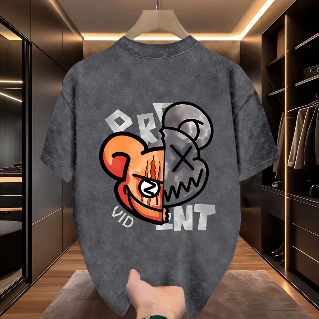 UT shop เสื้อยืด เสื้อยืดฟอก oversize ผ้าCotton 100% คอกลม เสื้อแฟชั่น 'BEAR VID'  สบายและนุ่ม  ฤดูร้อน S-3XL - รูปที่ 2