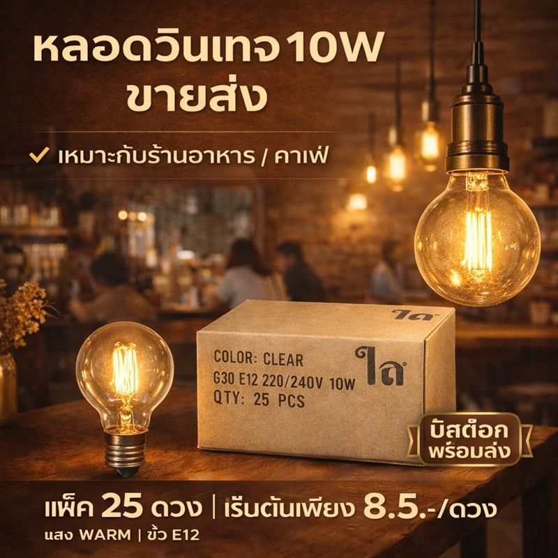 💥Zeazon (แพ็ค 25 ดวง) หลอดไฟ ปิงปอง G-30 ใส ขนาด 10W ขั้วเกลียว E12 สำหรับ ประดับตกแต่ง สถานที **