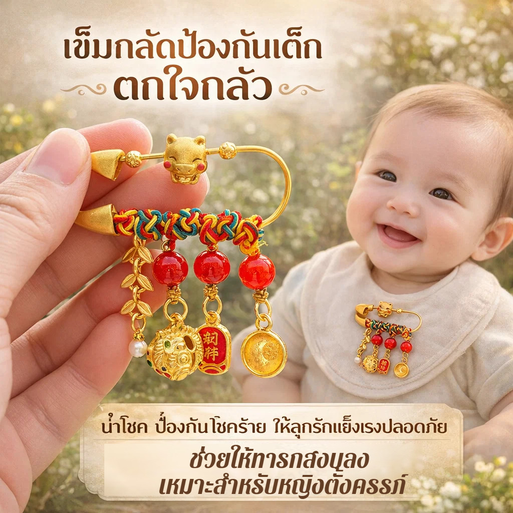 【ปกป้องทารกจากสิ่งร้าย】เข็มกลัดสายแดงเครื่องรางทารก ทองชมพูปลอดภัยสำหรับแม่ท้อง สายแดงทํามือ/เครื่องรางเด็กแรกเกิด/เข็มกลัดป้องกันสิ่งไม่ดี