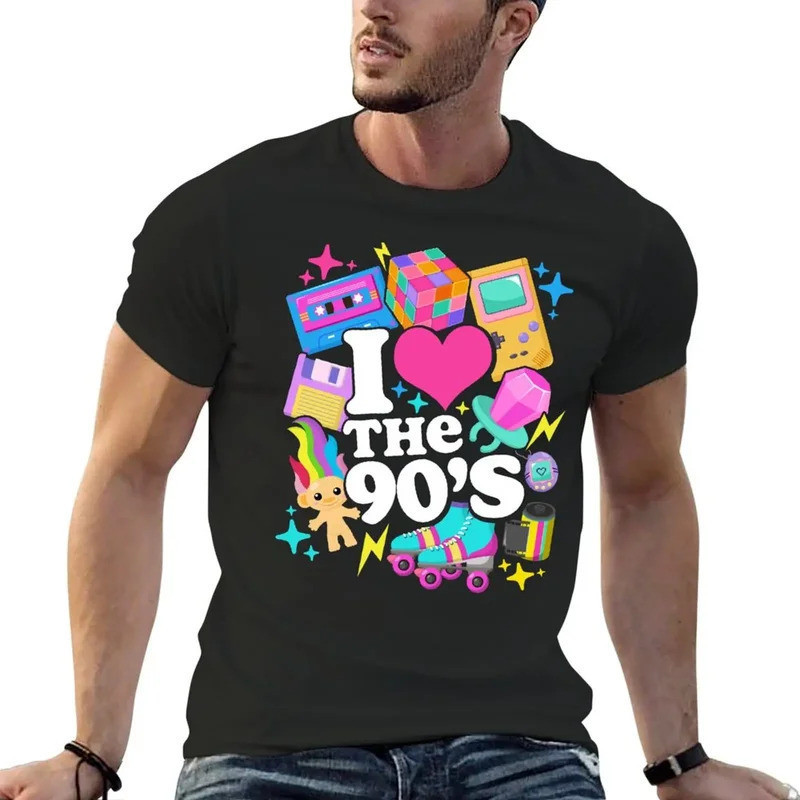 ฉันรักชุดย้อนยุค 90s เสื้อยืด 90s ตัวละครอนิเมะ เสื้อผ้า Blue Archive เสื้อยืดผู้ชาย